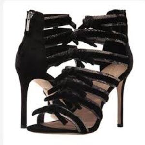 Pour La Victoire Elsie velvet snakeskin heels